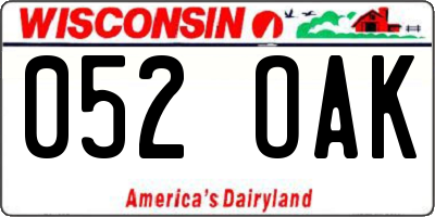 WI license plate 052OAK