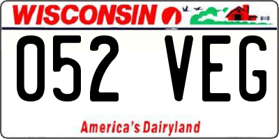 WI license plate 052VEG