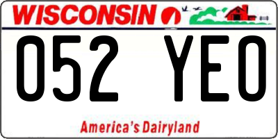WI license plate 052YEO