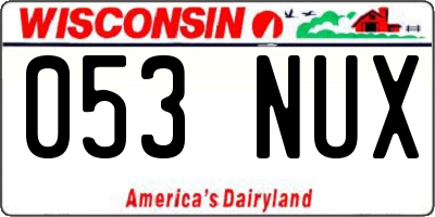 WI license plate 053NUX