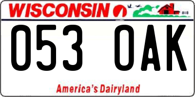 WI license plate 053OAK