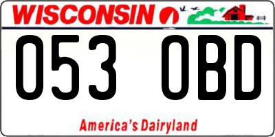 WI license plate 053OBD