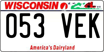 WI license plate 053VEK