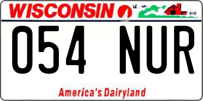 WI license plate 054NUR