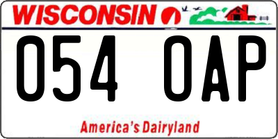 WI license plate 054OAP