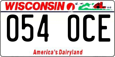 WI license plate 054OCE