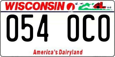 WI license plate 054OCO