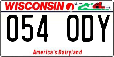 WI license plate 054ODY