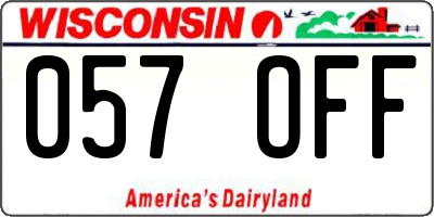 WI license plate 057OFF