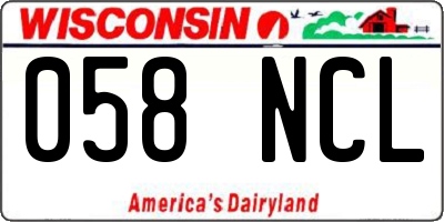 WI license plate 058NCL