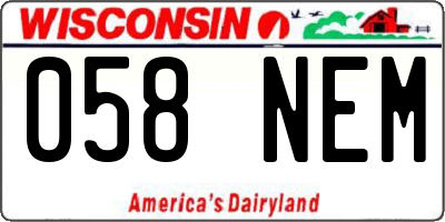 WI license plate 058NEM