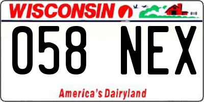 WI license plate 058NEX
