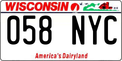 WI license plate 058NYC