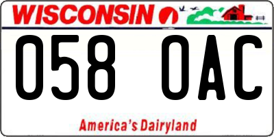 WI license plate 058OAC