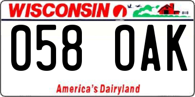WI license plate 058OAK