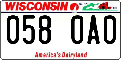 WI license plate 058OAO