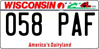 WI license plate 058PAF