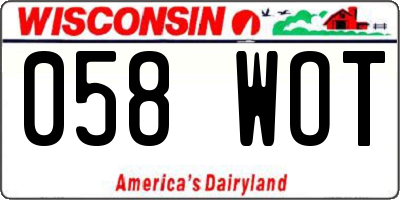 WI license plate 058WOT
