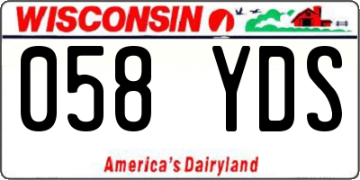 WI license plate 058YDS