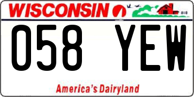 WI license plate 058YEW
