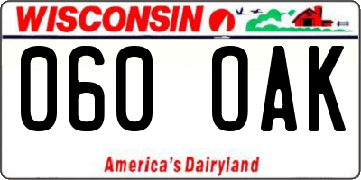 WI license plate 060OAK