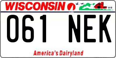 WI license plate 061NEK