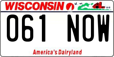 WI license plate 061NOW