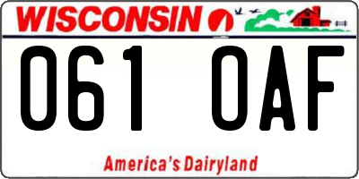 WI license plate 061OAF