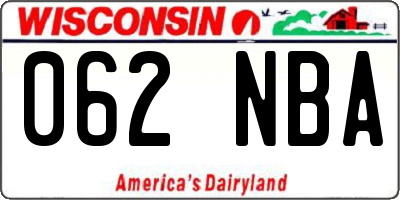WI license plate 062NBA