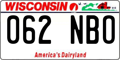 WI license plate 062NBO