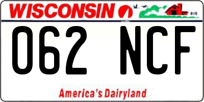 WI license plate 062NCF