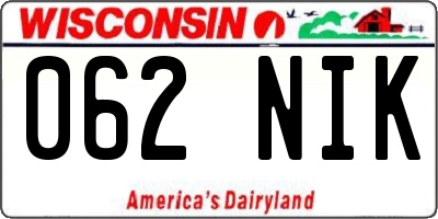 WI license plate 062NIK