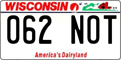 WI license plate 062NOT