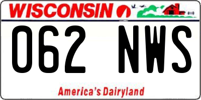 WI license plate 062NWS