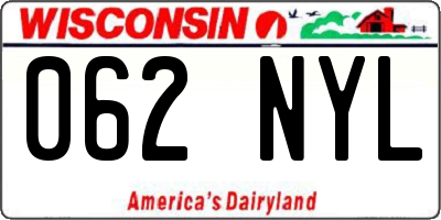 WI license plate 062NYL