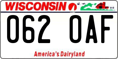 WI license plate 062OAF