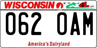 WI license plate 062OAM