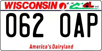 WI license plate 062OAP