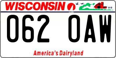 WI license plate 062OAW