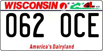 WI license plate 062OCE