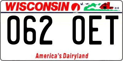 WI license plate 062OET
