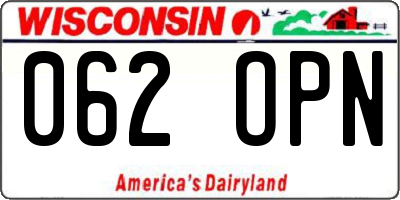 WI license plate 062OPN