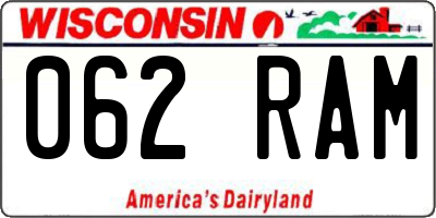WI license plate 062RAM