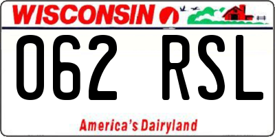 WI license plate 062RSL
