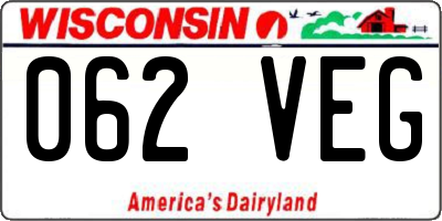 WI license plate 062VEG