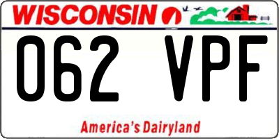 WI license plate 062VPF