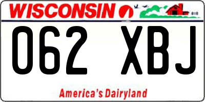 WI license plate 062XBJ
