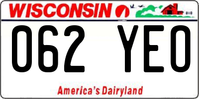 WI license plate 062YEO