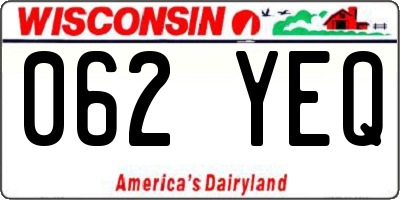 WI license plate 062YEQ