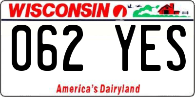 WI license plate 062YES